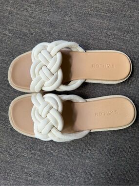 Rothy's Cream Braided Knot Slide Sandals Size W9.5
